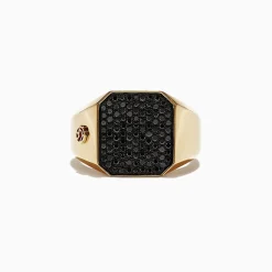Effy Jewelry Men's 14K Yellow Gold Black Diamond Signet Ring, 0.78 TCW | Mens