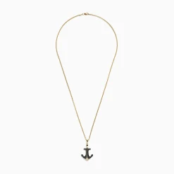 Effy Jewelry Men's 14K Yellow Gold Black and White Diamond Anchor Pendant, 0.73 TCW | Mens