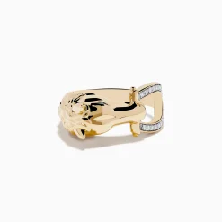 Effy Jewelry Men's 14K Yellow Gold Black and White Diamond Horse Ring | Mens
