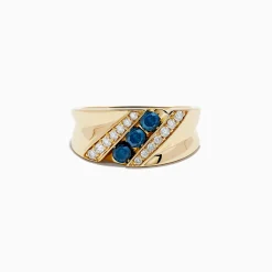 Effy Jewelry Men's 14K Yellow Gold Blue and White Diamond Ring | Mens