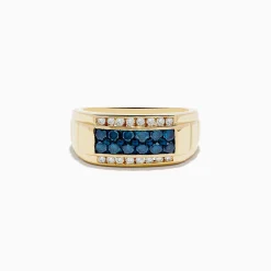 Effy Jewelry Men's 14K Yellow Gold Blue and White Diamond Ring | Mens