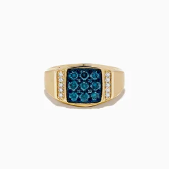 Effy Jewelry Men's 14K Yellow Gold Blue and White Diamond Ring | Mens