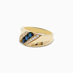 Effy Jewelry Men's 14K Yellow Gold Blue and White Diamond Ring | Mens