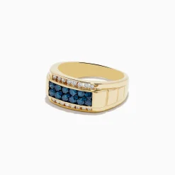 Effy Jewelry Men's 14K Yellow Gold Blue and White Diamond Ring | Mens