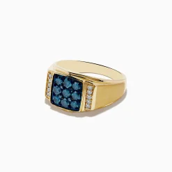 Effy Jewelry Men's 14K Yellow Gold Blue and White Diamond Ring | Mens