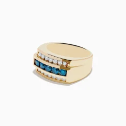 Effy Jewelry Men's 14K Yellow Gold Blue and White Diamond Ring | Mens