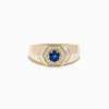 Effy Jewelry Men's 14K Yellow Gold Blue Sapphire and Diamond Ring | Mens