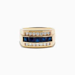 Effy Jewelry Men's 14k Yellow Gold Blue Sapphire and Diamond Ring | Mens