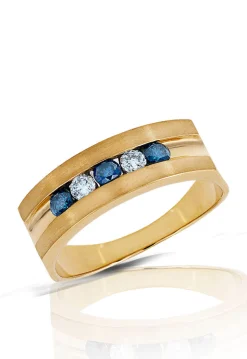Effy Jewelry Mens 14K Yellow Gold Blue u0026 White Diamond Ring, .49 TCW | Mens