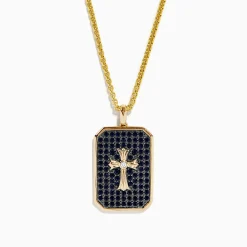 Effy Jewelry Men's 14K Yellow Gold Diamond and Black Sapphire Cross Pendant | Mens