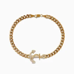 Effy Jewelry Men's 14K Yellow Gold Diamond Anchor Chain Bracelet | Mens