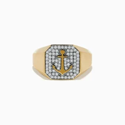 Effy Jewelry Men's 14K Yellow Gold Diamond Anchor Ring | Mens
