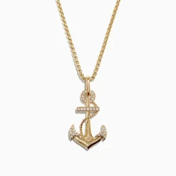 Effy Jewelry Mens 14K Yellow Gold Diamond Anchor Pendant, 0.18 TCW | Mens | Necklaces & Pendants