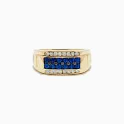 Effy Jewelry Men's 14K Yellow Gold Diamond and Blue Sapphire Ring | Mens