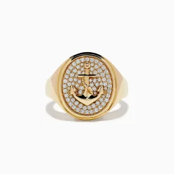 Effy Jewelry Men's 14K Yellow Gold Diamond Anchor Ring | Mens