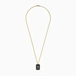 Effy Jewelry Men's 14K Yellow Gold Diamond and Black Sapphire Cross Pendant | Mens
