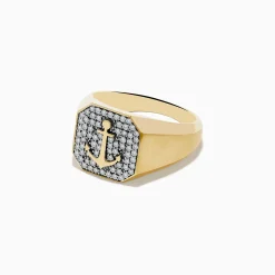 Effy Jewelry Men's 14K Yellow Gold Diamond Anchor Ring | Mens