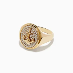 Effy Jewelry Men's 14K Yellow Gold Diamond Anchor Ring | Mens