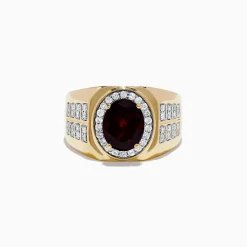 Effy Jewelry Men's 14K Yellow Gold Garnet and Diamond Ring | Mens