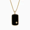 BH Multi Men's 14K Yellow Gold Onyx and Diamond Dog Tag Pendant, 1.00 TCW | Mens