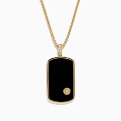 BH Multi Men's 14K Yellow Gold Onyx and Diamond Dog Tag Pendant, 1.00 TCW | Mens