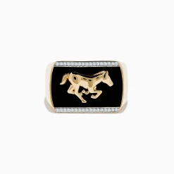 Effy Jewelry Men's 14K Yellow Gold Onyx and Diamond Running Horse Ring | Mens