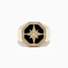 BH Multi Men's 14K Yellow Gold Onyx and Diamond Star Ring, 0.21 TCW | Mens
