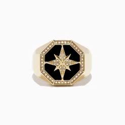 BH Multi Men's 14K Yellow Gold Onyx and Diamond Star Ring, 0.21 TCW | Mens