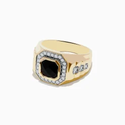 Effy Jewelry Men's 14K Yellow Gold Onyx and Diamond Ring | Mens
