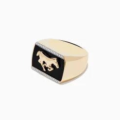 Effy Jewelry Men's 14K Yellow Gold Onyx and Diamond Running Horse Ring | Mens