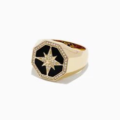 BH Multi Men's 14K Yellow Gold Onyx and Diamond Star Ring, 0.21 TCW | Mens