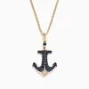 Effy Jewelry Men's 14K Yellow Gold Sapphire and Diamond Anchor Pendant, 0.96 TCW | Mens