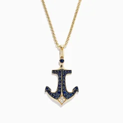 Effy Jewelry Men's 14K Yellow Gold Sapphire and Diamond Anchor Pendant, 0.96 TCW | Mens