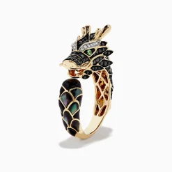 Effy Jewelry Men's 14K Yellow Gold Tsavorite and Multi Diamond Dragon Ring | Mens