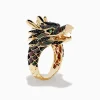 Effy Jewelry Men's 14K Yellow Gold Tsavorite and Black Diamond Dragon Ring | Mens