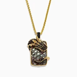 BH Multi Men's 14K Yellow Gold Tsavorite, Black Shell, and Black Diamond Dragon Pendant | Mens