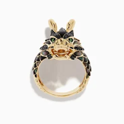 Effy Jewelry Men's 14K Yellow Gold Tsavorite and Black Diamond Dragon Ring | Mens