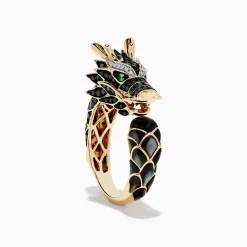 Effy Jewelry Men's 14K Yellow Gold Tsavorite and Multi Diamond Dragon Ring | Mens