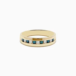 Effy Jewelry Men's 14K Yellow Gold White and Blue Diamond Ring | Mens