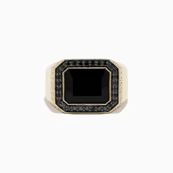 Effy Jewelry Men's 14K Yellow Gold White and Black Diamond Onyx Ring | Mens