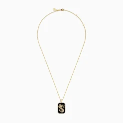 Effy Jewelry Men's 14K Yellow Gold White and Black Diamond Agate Dragon Dog Tag Pendant | Mens