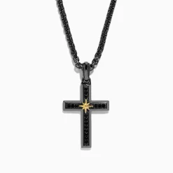 Effy Jewelry Men's Rhodium Sterling Silver and Yellow Gold Plated Spinel Cross Pendant | Mens