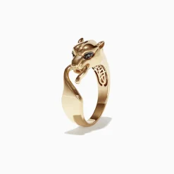 Effy Jewelry Men's Signature 14K Yellow Gold Black Diamond Panther Ring, 0.02 TCW | Mens