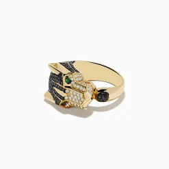 Effy Jewelry Men's Signature 14K Yellow Gold Diamond and Emerald Panther Ring | Mens