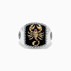 Effy Jewelry Men's Silver u0026 14K Gold Plating Onyx and Ruby Scorpion Ring, 5.00 TCW | Mens