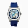 Effy Jewelry Men's Skeleton Diamond Cut Sapphire Crystal Titanium and Blue Silicone Watch | Watches