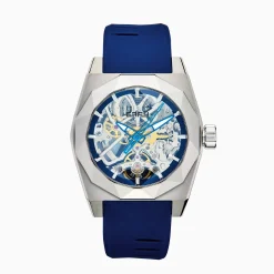 Effy Jewelry Men's Skeleton Diamond Cut Sapphire Crystal Titanium and Blue Silicone Watch | Watches