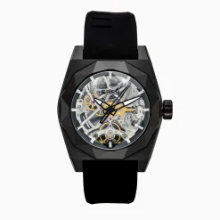 Effy Jewelry Men's Skeleton Diamond Cut Sapphire Crystal Black Plated Titanium and Silicone Watch | Watches