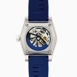 Effy Jewelry Men's Skeleton Diamond Cut Sapphire Crystal Titanium and Blue Silicone Watch | Watches
