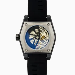 Effy Jewelry Men's Skeleton Diamond Cut Sapphire Crystal Black Plated Titanium and Silicone Watch | Watches
